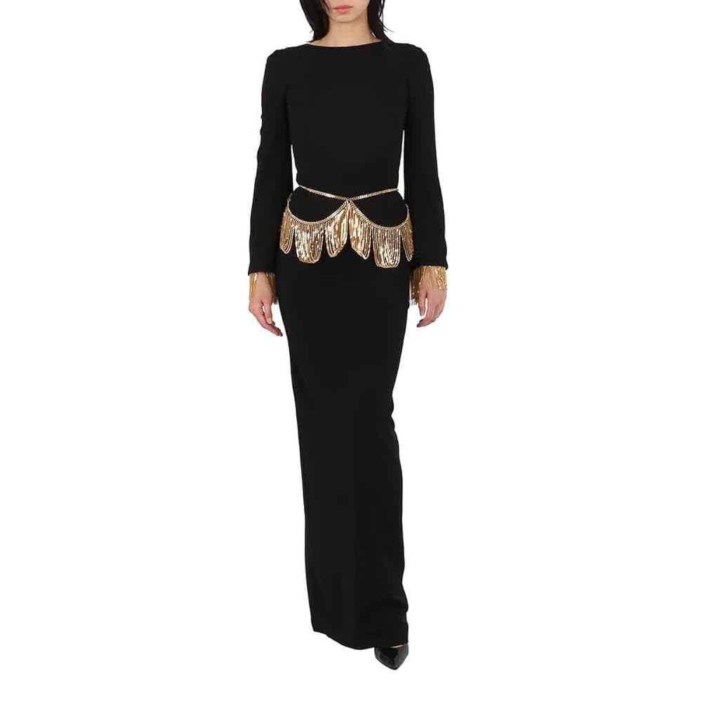 Amazon.com: BURBERRY Black Long-Sleeve Chain Detail Gown